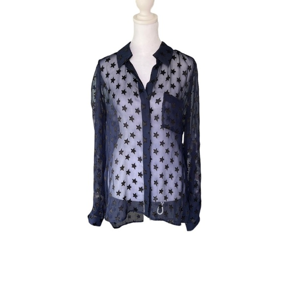 Diane von Furstenberg - Lorelei Star USA Embellished Sheer Blouse Sz 6 - Picture 4 of 8